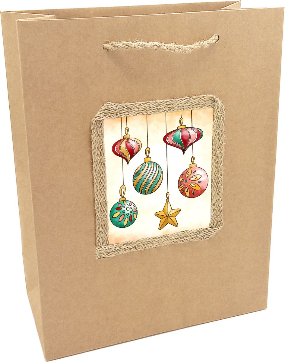 Torebka prezentowa eko na Boże Narodzenie – złote i czerwone ozdoby świąteczne. Polski producent Poznań.